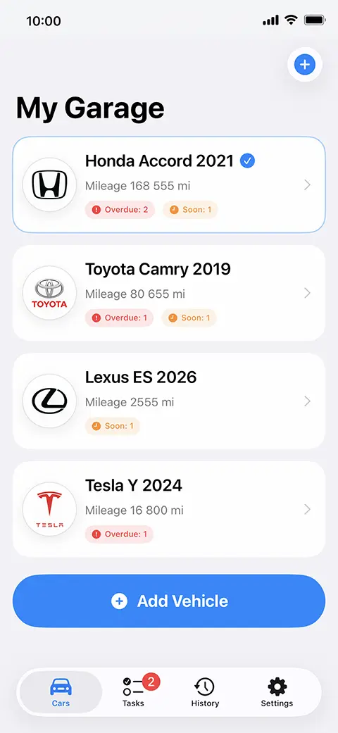 AutoLine My Garage screen