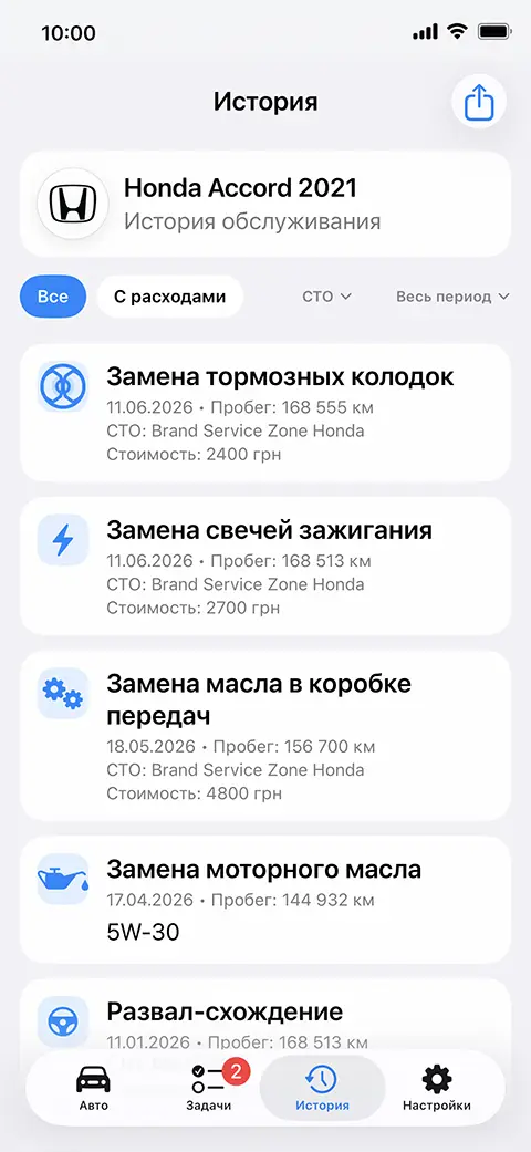 Экран истории AutoLine