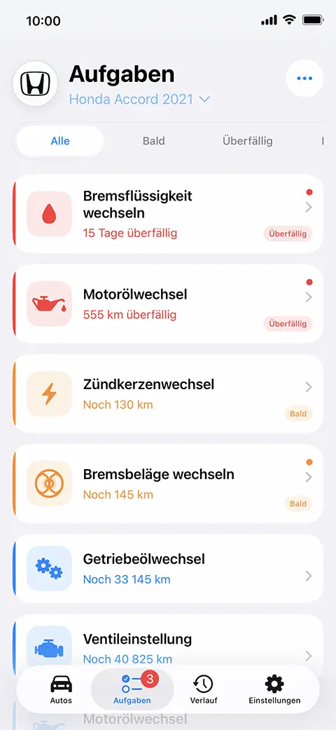 AutoLine Aufgabenansicht